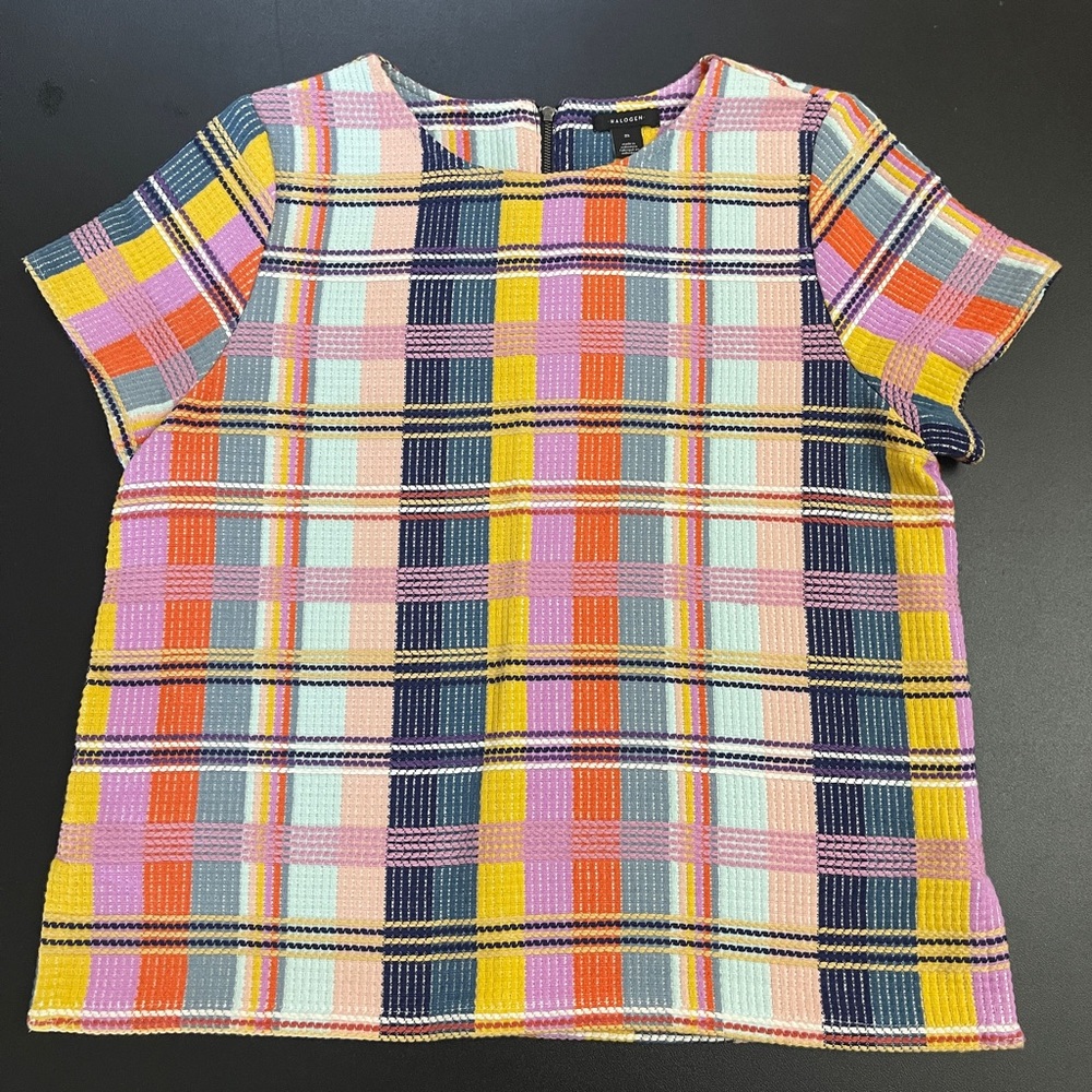 Halogen Colorful Plaid Short Sleeve Tee
